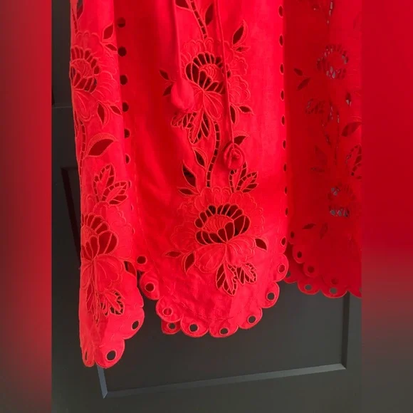 FARM Rio Richelieu Linen Sleeveless Eyelet Dress Tuckernuck Anthropologie Red - Picture 10 of 17